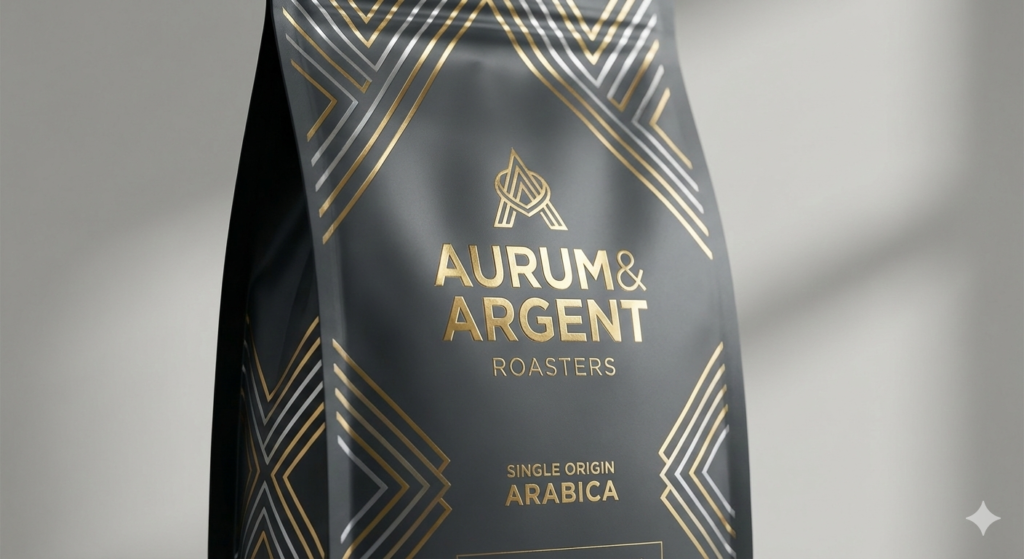 kemasan kopi printing metalic effect