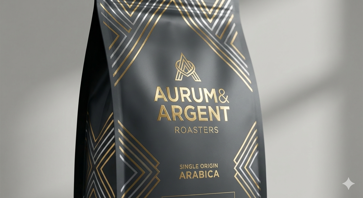 kemasan kopi printing metalic effect